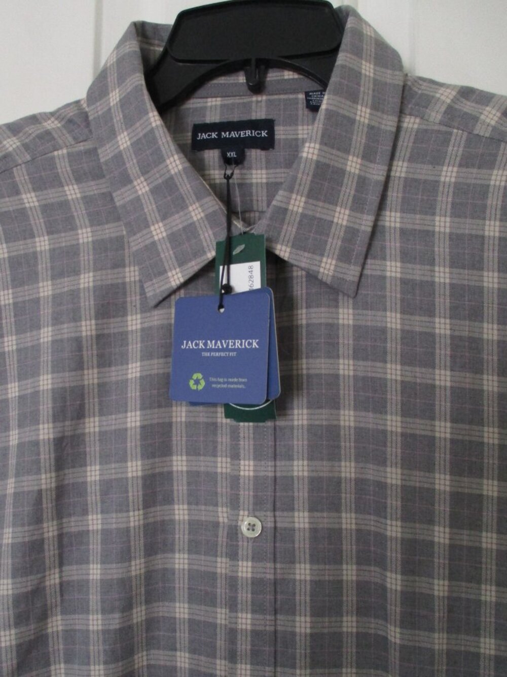 Jack Maverick "Grayson" Mens L/S Gray Cotton Plaid Casual Shirt NWT - Size XXL